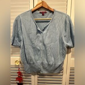 Too cute Solid light blue short button up short sleeve cardigan, sizes 14-16